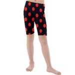 Polka Dots - Ferrari Red on Black Kid s Mid Length Swim Shorts
