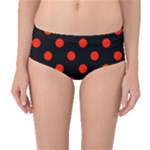 Polka Dots - Ferrari Red on Black Mid-Waist Bikini Bottoms