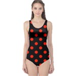 Polka Dots - Ferrari Red on Black One Piece Swimsuit