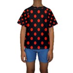 Polka Dots - Ferrari Red on Black Kid s Short Sleeve Swimwear