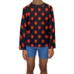 Polka Dots - Ferrari Red on Black Kid s Long Sleeve Swimwear