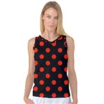 Polka Dots - Ferrari Red on Black Women s Basketball Tank Top