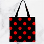 Polka Dots - Ferrari Red on Black Zipper Grocery Tote Bag