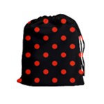 Polka Dots - Ferrari Red on Black Drawstring Pouch (XL)