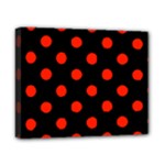 Polka Dots - Ferrari Red on Black Canvas 10  x 8  (Stretched)
