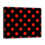 Polka Dots - Ferrari Red on Black Canvas 14  x 11  (Stretched)