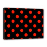 Polka Dots - Ferrari Red on Black Canvas 16  x 12  (Stretched)