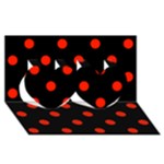 Polka Dots - Ferrari Red on Black Twin Hearts 3D Greeting Card (8x4)
