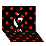 Polka Dots - Ferrari Red on Black Ribbon 3D Greeting Card (7x5)