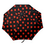 Polka Dots - Ferrari Red on Black Folding Umbrella
