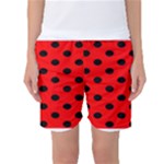 Polka Dots - Black on Red Women s Basketball Shorts