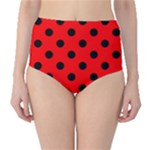 Polka Dots - Black on Red High-Waist Bikini Bottoms