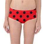 Polka Dots - Black on Red Mid-Waist Bikini Bottoms