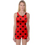 Polka Dots - Black on Red One Piece Boyleg Swimsuit