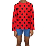 Polka Dots - Black on Red Kid s Long Sleeve Swimwear