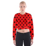 Polka Dots - Black on Red Women s Cropped Sweatshirt