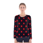 Polka Dots - Red on Black Women s Long Sleeve T-shirt