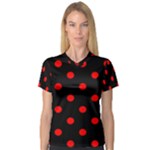 Polka Dots - Red on Black Women s V-Neck Sport Mesh Tee