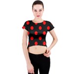 Polka Dots - Red on Black Crew Neck Crop Top