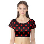 Polka Dots - Red on Black Short Sleeve Crop Top (Tight Fit)