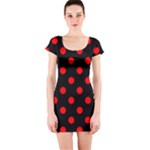 Polka Dots - Red on Black Short Sleeve Bodycon Dress