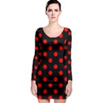 Polka Dots - Red on Black Long Sleeve Bodycon Dress