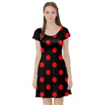 Polka Dots - Red on Black Short Sleeve Skater Dress