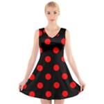 Polka Dots - Red on Black V-Neck Sleeveless Dress