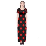 Polka Dots - Red on Black Short Sleeve Maxi Dress
