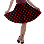 Polka Dots - Red on Black A-line Skater Skirt