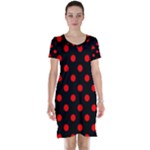 Polka Dots - Red on Black Short Sleeve Nightdress