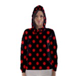 Polka Dots - Red on Black Hooded Wind Breaker (Women)