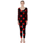 Polka Dots - Red on Black Long Sleeve Catsuit