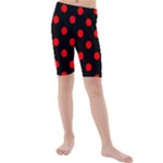 Polka Dots - Red on Black Kid s Mid Length Swim Shorts