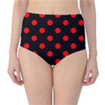 Polka Dots - Red on Black High-Waist Bikini Bottoms