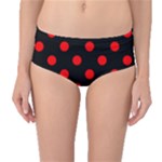 Polka Dots - Red on Black Mid-Waist Bikini Bottoms