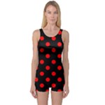 Polka Dots - Red on Black One Piece Boyleg Swimsuit