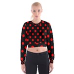 Polka Dots - Red on Black Women s Cropped Sweatshirt