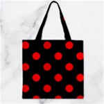 Polka Dots - Red on Black Zipper Grocery Tote Bag