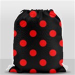 Polka Dots - Red on Black Drawstring Bag (Small)