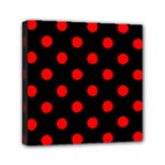 Polka Dots - Red on Black Mini Canvas 6  x 6  (Stretched)