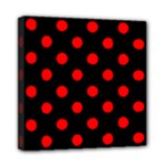 Polka Dots - Red on Black Mini Canvas 8  x 8  (Stretched)