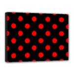 Polka Dots - Red on Black Canvas 16  x 12  (Stretched)