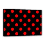 Polka Dots - Red on Black Canvas 18  x 12  (Stretched)
