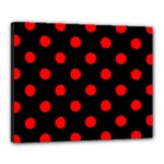Polka Dots - Red on Black Canvas 20  x 16  (Stretched)