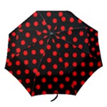 Polka Dots - Red on Black Folding Umbrella
