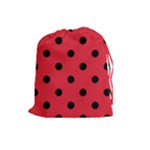 Polka Dots - Black on Alizarin Red Drawstring Pouch (L)