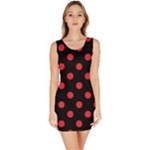 Polka Dots - Alizarin Red on Black Bodycon Dress