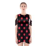 Polka Dots - Alizarin Red on Black Women s Cutout Shoulder Dress