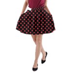 Polka Dots - Alizarin Red on Black A-Line Pocket Skirt
